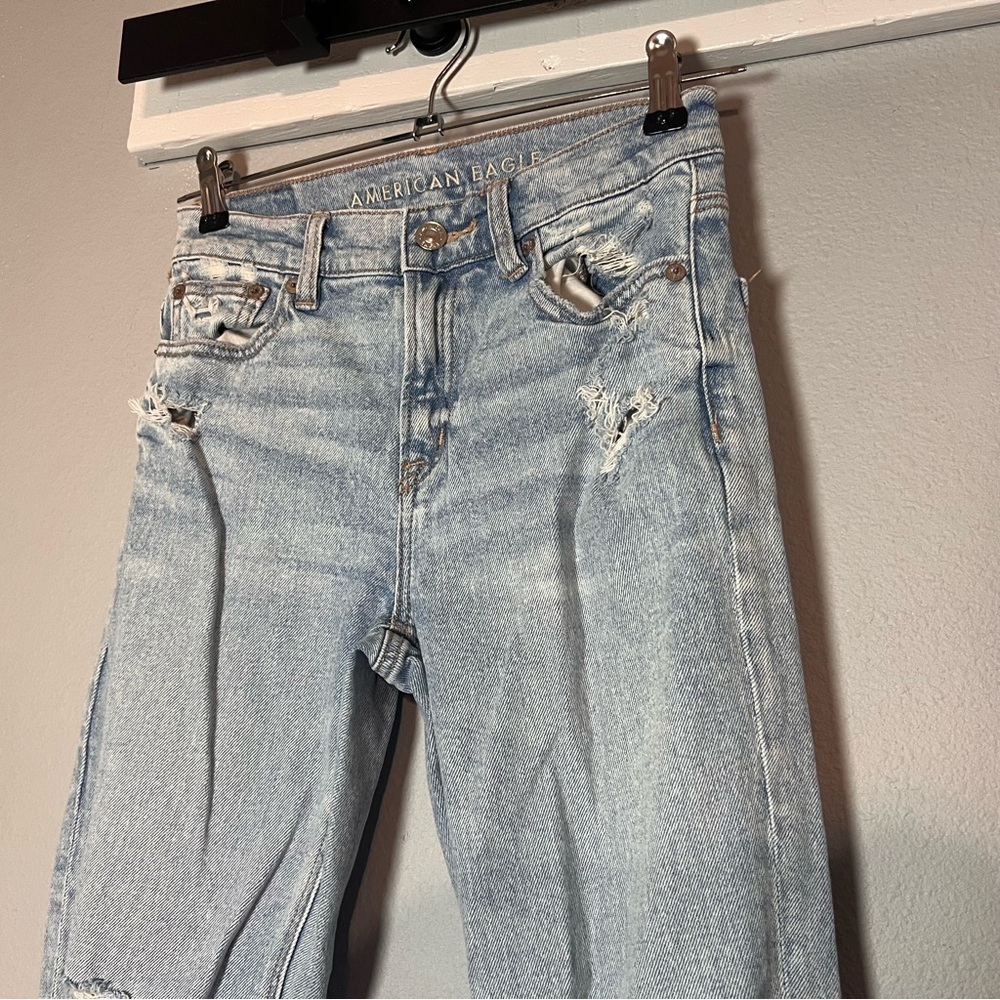American Eagle Super High Rise Ankle Straight Jeans Women’s Size 00 Distressed - Picture 3 of 12